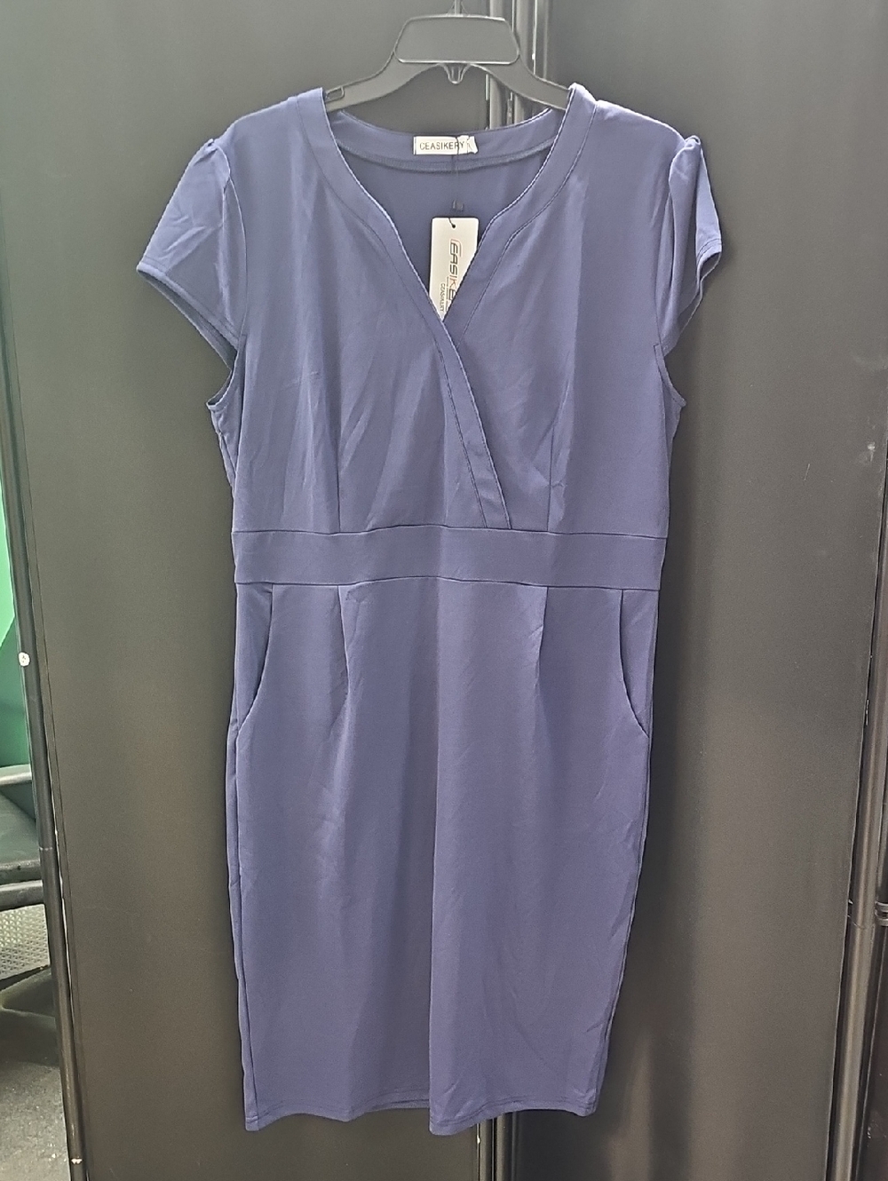 Glasheen Navy Cap-Sleeve Wrap Midi Dress